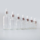 50ml clear glass essential oil bottle with pipette dropper and a white band and a white top