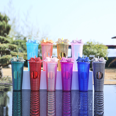 ins hot sale 750ml new design water bottle/drinking bottle/colorful bottle/STRAW CUP/Diamond water Cup/factory wholesale
